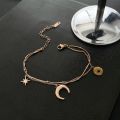 【ALLGOOD】 Fashio Women's Hand Bracelets  Double-layer Star Moon Bracelet Rose Gold Chain Fine Jewelry Stone  Half. 