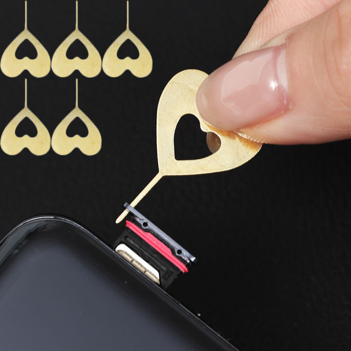 Gold Heart Shape Sim Card Tray Pin Eject Removal Tool Needle Opener Ejector for iPhone iPad Samsung Xiaomi Google Most Phones