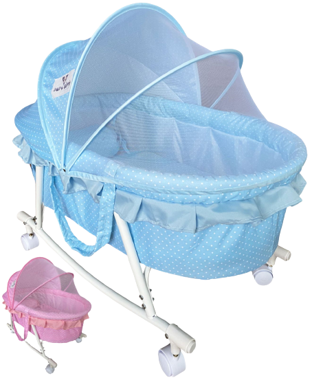 BabyLand HC303 1 Luna Cradle for Babies Newborn Baby Cotton Baby Cradle Baby Sleep Swing Cradle Baby Jhula Jhoola Baby Bed Baby Bedding Set with Net and Spring Set 0 6 Months for Baby Blue INeedz HC 3...