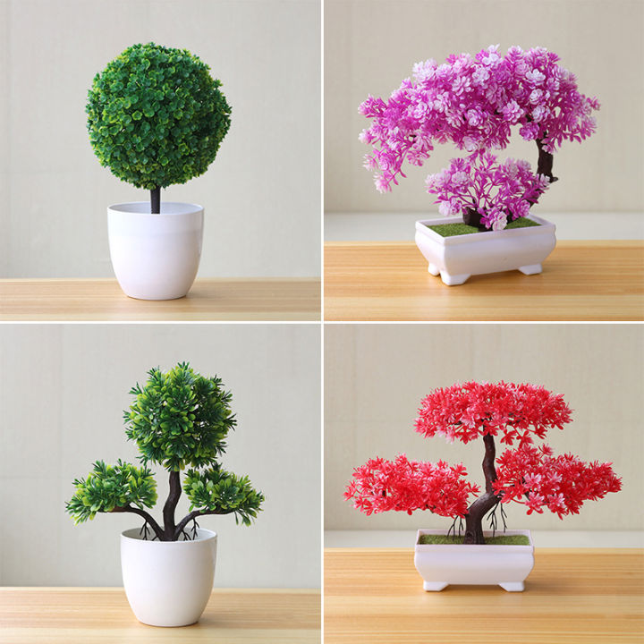 Simulation Plant Potted Sakura Snowball With Pot Artificial Plants Bonsai Green Small Tree Mini Small Ball Flower Decoration