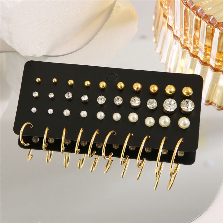 Fashion%20Classic%20Simple%20Small%20Stud%20Earrings%20for%20Women%20Girls%20Gold%20Color%20Crystal%20Rhinestone%20Pearl%2020%20Pairs%20Per%20Set%20Earring%20Jewelry%20-%20Image%204