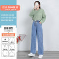 Spring New Wide-Leg Jeans for Junior and Senior High School Girls 12 Years Old 18 Korean Style Loose All-Match High Waist Straight Pants. 