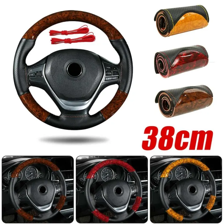 Wheel%20Cover%20Uni-versal%20Braided%2038Cm%20Wood%20Grain%20Steering%20Cover%20Sports%20Steering%20Leather%20Automotive%20Hub%20Wheel%20Case%20-%20Image%203