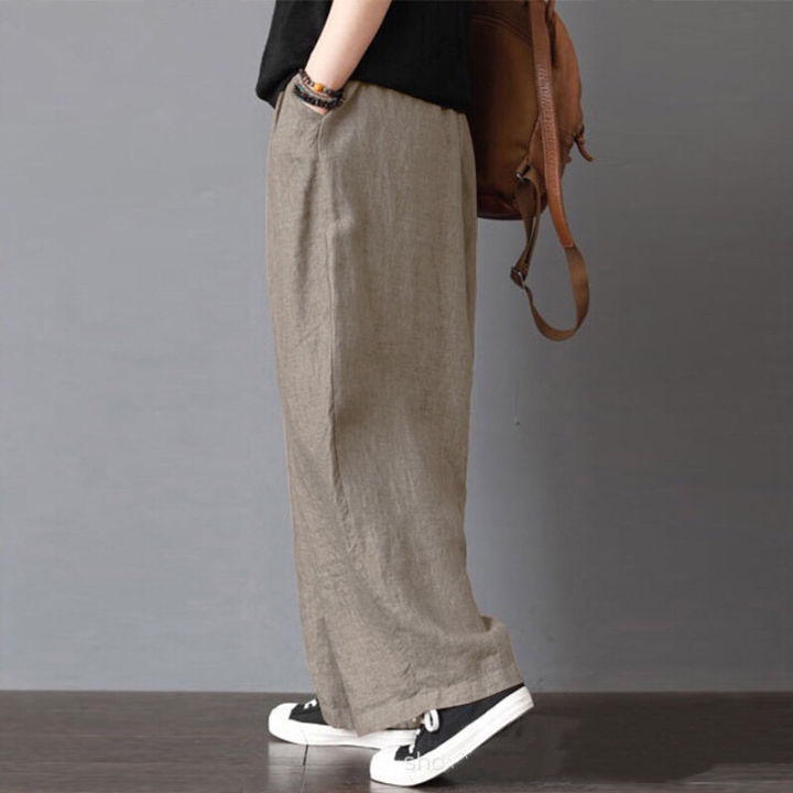 Yfashion%20Women%20Cotton%20Loose%20Wide-leg%20Pants%20Casual%20Cotton%20Linen%20Simple%20Solid%20Color%20Trousers%20Mid-waist%20Large%20Size%20Thin%20Pants%20-%20Image%206