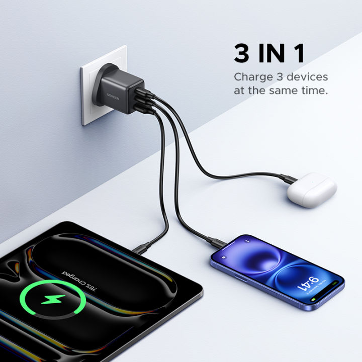 UGREEN%20GaN%2030W%20Max%20USB%20C%20Fast%20Charger%20Adapter%203%20Ports%20(2%20USB%20C%20&%201%20USB%20A)%20Multi-color%20Wall%20Charger%20for%20iPad%20iPhone%2016%2015%20Pro%20Max%20Samsung%20S25%20S24%20Ultra%20-%20Image%203