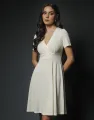 Spring & Summer Short Sleeves Crossover Neck Dress with A-Line. 