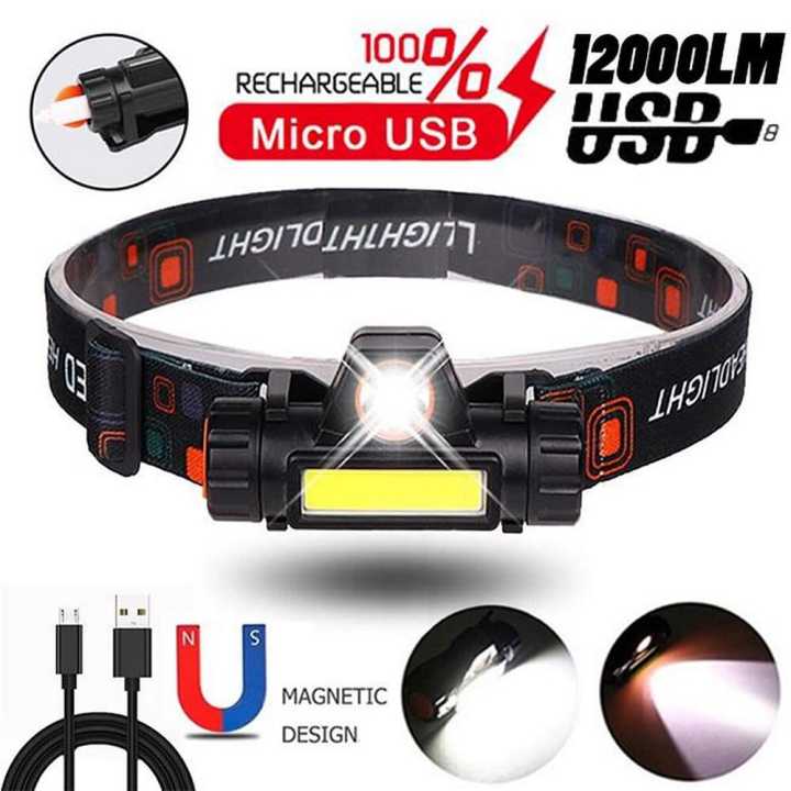 LED Flashlight Emergency Headlamp Waterproof 2 Mode USB Rechargeable Cycling hiking Outdoors Torch