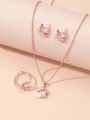 【hot】 4 Pieces Rose Gold-Color Lady Flower Fashion Accessories Zircon Simple Ornate Exquisite Necklace Ring Earrings Jewelry Set. 
