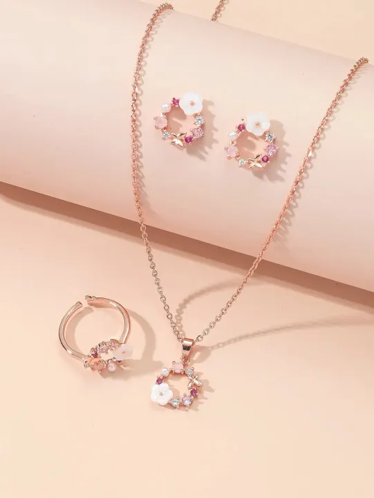 %E3%80%90hot%E3%80%91%204%20Pieces%20Rose%20Gold-Color%20Lady%20Flower%20Fashion%20Accessories%20Zircon%20Simple%20Ornate%20Exquisite%20Necklace%20Ring%20Earrings%20Jewelry%20Set%20-%20Image%207