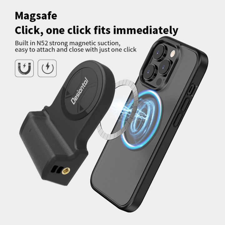 Magnetic Phone Camera Grip Handle with Wireless Shutter Remote, Magsafe Camera Handle Bluetooth Bracket for iPhone Android Phone