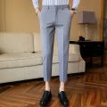 Spring and Summer Drooping Straight Cropped Suit Pants Men's Slim Fit Skinny Pants Korean Fashion Men's Suit Pants Trousers 1/2 Pieces. 