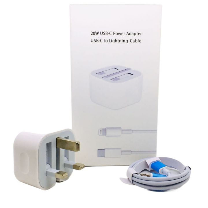 20W USB-C Power Adapter with Fast Charger Type C Cable / Apple_ iPhone USB-C Power UK Adapter with Lightning To USB Type C Cable