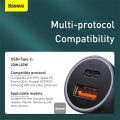 Baseus U+U 40W Golden Contactor Pro Dual Quick Charger Car Charger (With Baseus Simple wiring USB For Type-C 5A 1.0m) Dark Gray 6 Months Warranty. 