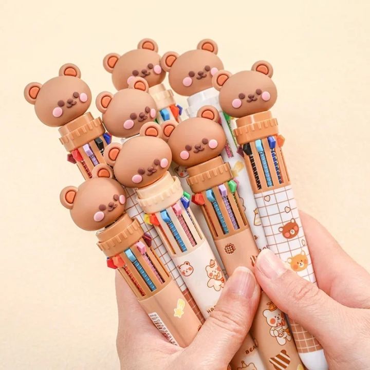 multi cleaning pen 10 Colors Ballpoint Pen Cartoon Bear 0.5mm Colorful Ink Gel Pens Kawaii Chrismtas Pens School Office Supplies Korean StationeryTool Sets