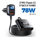 Joyroom 5-in-1 78W Car Charger Fast USB C Car Charger PD 3.0 QC 4.0 3.0 PPS 25W Type C Multi Car Charger Adapter with 1.5m Cable. 