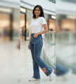 Womens Light Blue Acid-Wash Cute Print Denim Oversized Pants Stylish Fashion Jeans Box Pockets Jeans Bell Bottom Jeans Girls Denim Womens Classic Trendy Korean Denims Baggy Trouser High Waist Casual Ladies Pant Womens Pant Oversize Denim Cute Prints Denim. 