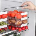 fridge stackable organizer bin set transparent ref food storage container with lid and handle. 