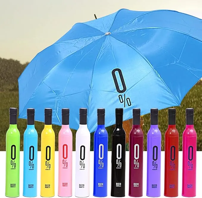 Double Layer Folding Portable Wine Bottle Umbrella with Bottle Cover for UV Protection & Rain SMT