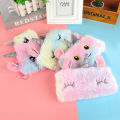Winter Rainbow Fluffy Pencil Case Kids Cute Plush Pencil Pouch For Girls. 