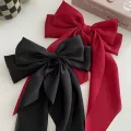 Bow Ribbon Hairpin Headwear Simple Elegant Satin Spring Clip Fixed Hair Clip Retro Party Headdress Red Hair Accessories. 