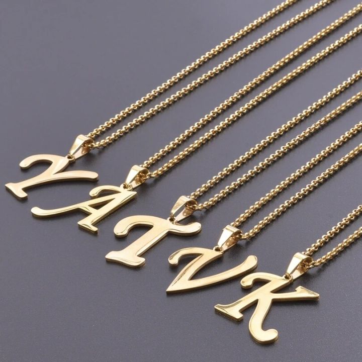 Big Alphabet Charm Necklace 26 Letters Pendant Stainless Steel Necklaces For Women Men Chain Around Neck A-Z Jewelry Accessories