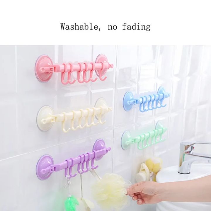 Lock Type Suction Cup 6 Hook Kitchen Toilet Bathroom Wall Row Hook Nail Free No Mark