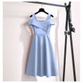 Yfashion Women Cotton Fashion Off-shoulder  Dress Cross Front High Waist Sexy Backless Comfortable Solid Color Pullover A-line di Skirt color:light blue size:M. 