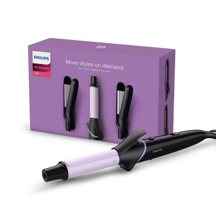Philips Multi-Styler Hair Styling Set for Women | 3-in-1 Straightener, Crimper & Curler | 2 Year Warranty | BHH816/00