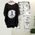 1 Set T-shirt Pants O-Neck Two Piece Set Asymmetrical Lace-up T-shirt Pants. 