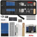 【BestGO】26/33Pcs H&B Sketching Pencils Drawing and Sketch Kit Set with Erasers Charcoal Stick Sharpener. 