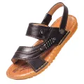 Handmade Cowhide Gum-Rubber Outsole Men's Leather Sandals Men's Non-Slip Beach Shoes Men's Shoes Men's Slippers Real Cow Leather Sandals. 