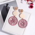 2022 Fashion Luxury Simple Big Round Korean Style Hollow Mesh Drop Earrings. 