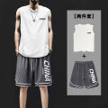 Summer Ice Silk Vest Men's Shorts Suit Waistcoat Quick-Drying Loose Large Size T T-shirt Sports Basketball Shorts Two-Piece Set. 