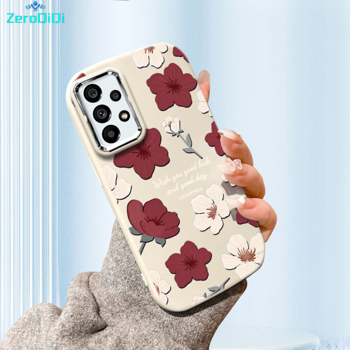 ZeroQiQi for Samsung A53 5G Back Cover Red White Flowers Silver Lens Protection Edge Soft Rubber Mobile Phone Cases