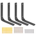 4 PCS Iron Wall Shelf Bracket, 6 x 5 Inch Heavy Duty Shelf Support Bracket Decorative Joint Angle Bracket, Black. 