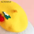 Beret for Pets Cute Cherry Design Pet Hat Adjustable Buckle Winter Headwear for Cats Dogs Perfect Photography Props Wool Fabric Pet Hat for Winter. 