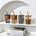 Glass Straw Cup Coffee Mug with Lid Straw 450ML Heat-Resistant Tumbler Hot Cold Milk Tea Cup 450ML heat-resistant glass cup coffee cup mug water cup straw glass cup sport Coffee Cup. 