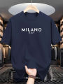 Top T Short Sleeve Crew Neck ITALY Fashion Casual Cotton Men's Summer 100% Loose MILANO Letter Print Shirt. 
