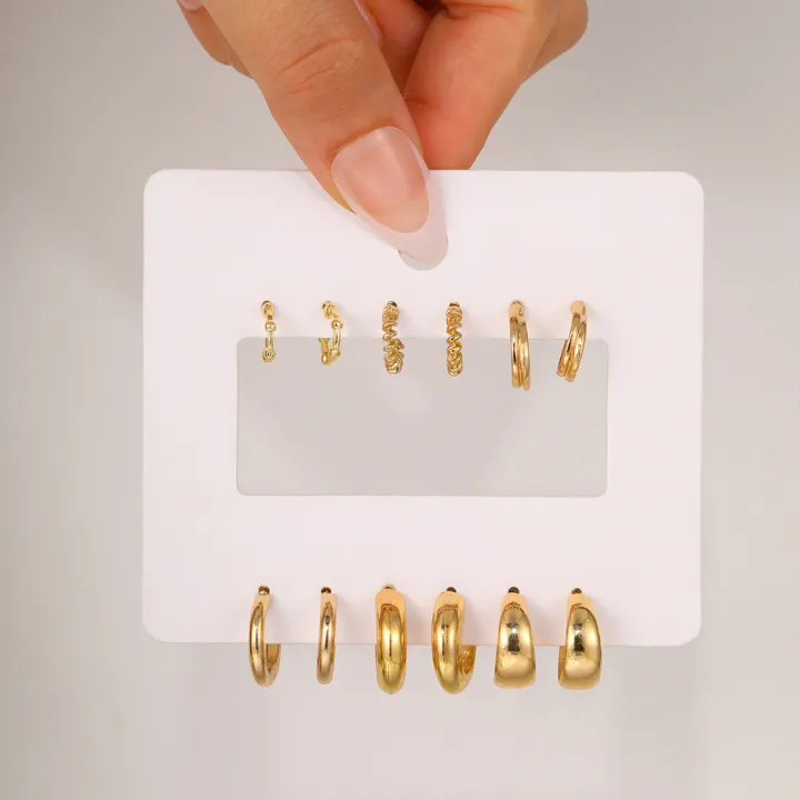 Enacolor%206Pairs/Set%20Vintage%20Twist%20Geometric%20Circle%20Hoop%20Earrings%20for%20Women%20Gold%20Metal%20Fashion%20Accessoreis%20Jewelry%20-%20Image%203