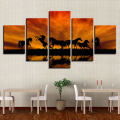 5 Panels Modern Unframed Evening Grassland Horses Animal Canvas Paintings on Canvas Wall Art For Home Decorations Wall Decor. 