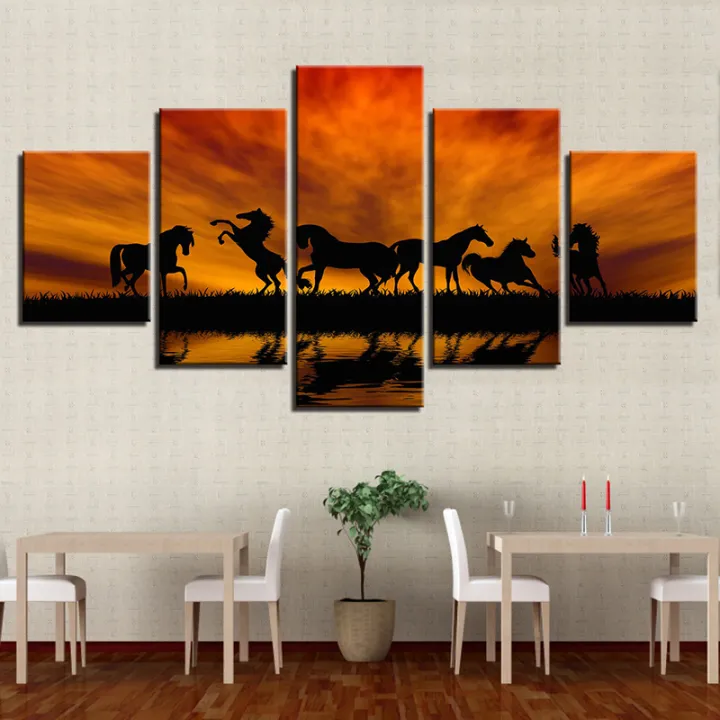 5%20Panels%20Modern%20Unframed%20Evening%20Grassland%20Horses%20Animal%20Canvas%20Paintings%20on%20Canvas%20Wall%20Art%20For%20Home%20Decorations%20Wall%20Decor%20-%20Image%205