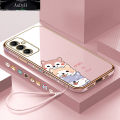 AnDyH Casing Case For Samsung Galaxy A14 5G 4G A24 A34 A54 A05S A15 A25 A35 A55 5G Case Fashion Cute Cartoon Dogs Luxury Chrome Plated Soft TPU Square Phone Case Full Cover Camera Protection Anti Gores Rubber Cases For Girls. 