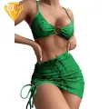 Swimsuit Set 3pcs Bikini Set with Overskirt Quick-drying Women Swimsuit for Beach Babes Swimsuit. 