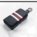 Leather Striped Zipper Bag Car Key Case Universal Personalized Customized Remote Control Case for Men and Women (Blue). 