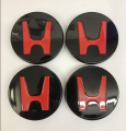 Set of 4 HONDA Alloy Wheels Centre Hub Caps 66mm Cover BLACK RED Logo Badge. 