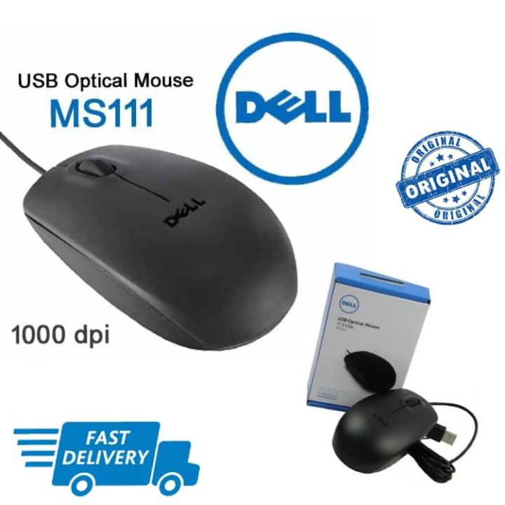 Dell Original MS111-USB Optical Mouse 3 Button Wheel Mouse -1000dpi