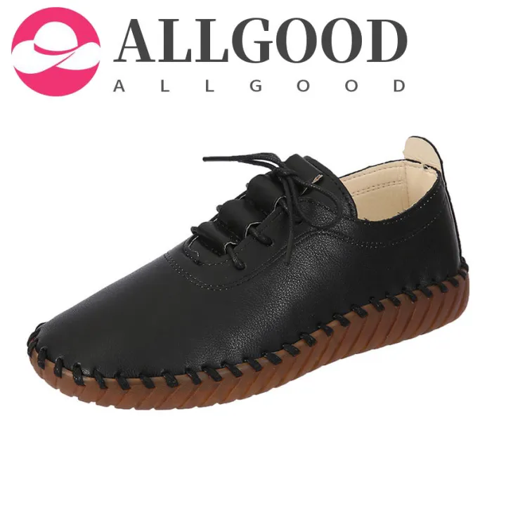 【ALLGOOD】Spring Women Flat Shoes  Handmade Sewing   Cow-muscle Soft Bottom Daily  Up Women Casual Shoes