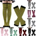 1 Set Women Gothic Punk Over Knee Long Stripe Socks Arm Sleeve Gloves for Girl Thigh High Cotton Socks Sweet Cute Christmas Gift. 