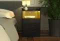 VTEC HOME Modern Lighted Bedside Table with 3 drawers / Side Table / End Table /Nightstand / Bedside Cabinet / Bedroom Furniture / Drawer Cupboard / Modern Furniture / Living Room Furniture / Lighted Furniture / Modern Bedside Cupboard - WLBC 1700. 