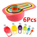 Colorful 6 Piece Kitchen Cooking Plastic Measuring Spoons & Cups Set. 